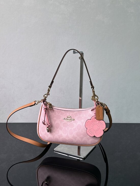 Coach Handbags - ✨Coach Blush Canvas Baguette Bag Floral Charm Convertible Crossbody Handbag